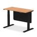 Air 1200 x 600mm Height Adjustable Desk Oak Top Cable Ports Black Leg With Black Steel Modesty Panel HA01481