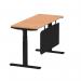 Air Modesty 1400 x 600mm Height Adjustable Office Desk Oak Top Cable Ports Black Leg With Black Steel Modesty Panel HA01482