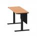 Air 1400 x 600mm Height Adjustable Desk Oak Top Cable Ports Black Leg With Black Steel Modesty Panel HA01482