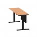 Air Modesty 1800 x 600mm Height Adjustable Office Desk Oak Top Cable Ports Black Leg With Black Steel Modesty Panel HA01484