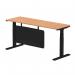 Air Modesty 1800 x 600mm Height Adjustable Office Desk Oak Top Cable Ports Black Leg With Black Steel Modesty Panel HA01484