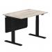 Air Modesty 1200 x 800mm Height Adjustable Office Desk Grey Oak Top Cable Ports Black Leg With Black Steel Modesty Panel HA01489