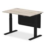 Air Modesty 1200 x 800mm Height Adjustable Office Desk Grey Oak Top Cable Ports Black Leg With Black Steel Modesty Panel HA01489