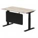 Air Modesty 1400 x 800mm Height Adjustable Office Desk Grey Oak Top Cable Ports Black Leg With Black Steel Modesty Panel HA01490