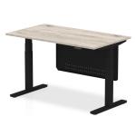 Air Modesty 1400 x 800mm Height Adjustable Office Desk Grey Oak Top Cable Ports Black Leg With Black Steel Modesty Panel HA01490