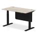 Air 1400 x 800mm Height Adjustable Desk Grey Oak Top Cable Ports Black Leg With Black Steel Modesty Panel HA01490