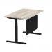 Air 1400 x 800mm Height Adjustable Desk Grey Oak Top Cable Ports Black Leg With Black Steel Modesty Panel HA01490