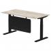 Air Modesty 1600 x 800mm Height Adjustable Office Desk Grey Oak Top Cable Ports Black Leg With Black Steel Modesty Panel HA01491