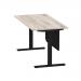 Air 1600 x 800mm Height Adjustable Desk Grey Oak Top Cable Ports Black Leg With Black Steel Modesty Panel HA01491