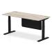 Air 1800 x 800mm Height Adjustable Desk Grey Oak Top Cable Ports Black Leg With Black Steel Modesty Panel HA01492