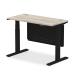 Air 1200 x 600mm Height Adjustable Desk Grey Oak Top Cable Ports Black Leg With Black Steel Modesty Panel HA01493
