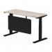 Air Modesty 1400 x 600mm Height Adjustable Office Desk Grey Oak Top Cable Ports Black Leg With Black Steel Modesty Panel HA01494