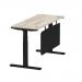 Air 1400 x 600mm Height Adjustable Desk Grey Oak Top Cable Ports Black Leg With Black Steel Modesty Panel HA01494