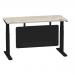 Air 1400 x 600mm Height Adjustable Desk Grey Oak Top Cable Ports Black Leg With Black Steel Modesty Panel HA01494