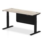 Air Modesty 1600 x 600mm Height Adjustable Office Desk Grey Oak Top Cable Ports Black Leg With Black Steel Modesty Panel HA01495