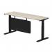 Air Modesty 1800 x 600mm Height Adjustable Office Desk Grey Oak Top Cable Ports Black Leg With Black Steel Modesty Panel HA01496