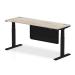 Air 1800 x 600mm Height Adjustable Desk Grey Oak Top Cable Ports Black Leg With Black Steel Modesty Panel HA01496