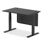Air Modesty Black Series 1200 x 800mm Height Adjustable Office Desk Black Top with Cable Ports Black Leg With Black Steel Modesty Panel HA01497