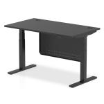 Air Modesty Black Series 1400 x 800mm Height Adjustable Office Desk Black Top with Cable Ports Black Leg With Black Steel Modesty Panel HA01498