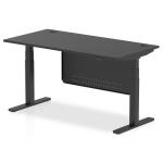 Air Modesty Black Series 1600 x 800mm Height Adjustable Office Desk Black Top with Cable Ports Black Leg With Black Steel Modesty Panel HA01499