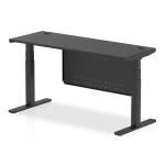 Air Modesty Black Series 1600 x 600mm Height Adjustable Office Desk Black Top with Cable Ports Black Leg With Black Steel Modesty Panel HA01503