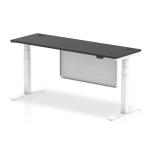 Air Modesty Black Series 1800 x 600mm Height Adjustable Office Desk Black Top with Cable Ports White Leg With White Steel Modesty Panel HA01512