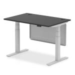 Air Modesty Black Series 1200 x 800mm Height Adjustable Office Desk Black Top with Cable Ports Silver Leg With Silver Steel Modesty Panel HA01513