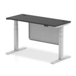 Air Modesty Black Series 1400 x 600mm Height Adjustable Office Desk Black Top with Cable Ports Silver Leg With Silver Steel Modesty Panel HA01518