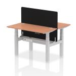Air Back-to-Back 1200 x 600mm Height Adjustable 2 Person Bench Desk Beech Top with Cable Ports Silver Frame with Black Straight Screen HA01533