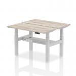 Air Back-to-Back 1200 x 600mm Height Adjustable 2 Person Bench Desk Grey Oak Top with Cable Ports Silver Frame HA01538