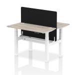 Air Back-to-Back 1200 x 600mm Height Adjustable 2 Person Bench Desk Grey Oak Top with Cable Ports White Frame with Black Straight Screen HA01541