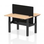 Air Back-to-Back 1200 x 600mm Height Adjustable 2 Person Office Bench Desk Maple Top with Cable Ports Black Frame with Black Straight Screen HA01543