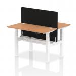 Air Back-to-Back 1200 x 600mm Height Adjustable 2 Person Office Bench Desk Oak Top with Cable Ports White Frame with Black Straight Screen HA01553