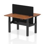 Air Back-to-Back 1200 x 600mm Height Adjustable 2 Person Bench Desk Walnut Top with Cable Ports Black Frame with Black Straight Screen HA01555