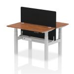 Air Back-to-Back 1200 x 600mm Height Adjustable 2 Person Bench Desk Walnut Top with Cable Ports Silver Frame with Black Straight Screen HA01557