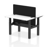 Air Back-to-Back 1200 x 600mm Height Adjustable 2 Person Bench Desk White Top with Cable Ports Black Frame with Black Straight Screen HA01561