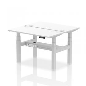 Air Back-to-Back 1200 x 600mm Height Adjustable 2 Person Office Bench Desk White Top with Cable Ports Silver Frame HA01562