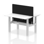 Air Back-to-Back 1200 x 600mm Height Adjustable 2 Person Bench Desk White Top with Cable Ports Silver Frame with Black Straight Screen HA01563