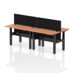 Air Back-to-Back 1200 x 600mm Height Adjustable 4 Person Bench Desk Beech Top with Cable Ports Black Frame with Black Straight Screen HA01567
