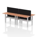 Air Back-to-Back 1200 x 600mm Height Adjustable 4 Person Bench Desk Beech Top with Cable Ports Silver Frame with Black Straight Screen HA01569