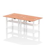 Air Back-to-Back 1200 x 600mm Height Adjustable 4 Person Bench Desk Beech Top with Cable Ports White Frame HA01570