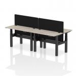 Air Back-to-Back 1200 x 600mm Height Adjustable 4 Person Bench Desk Grey Oak Top with Cable Ports Black Frame with Black Straight Screen HA01573