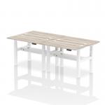 Air Back-to-Back 1200 x 600mm Height Adjustable 4 Person Bench Desk Grey Oak Top with Cable Ports White Frame HA01576