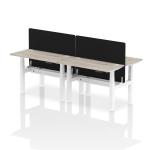 Air Back-to-Back 1200 x 600mm Height Adjustable 4 Person Bench Desk Grey Oak Top with Cable Ports White Frame with Black Straight Screen HA01577