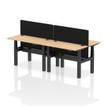 Air Back-to-Back 1200 x 600mm Height Adjustable 4 Person Bench Desk Maple Top with Cable Ports Black Frame with Black Straight Screen HA01579