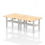 Air Back-to-Back 1200 x 600mm Height Adjustable 4 Person Office Bench Desk Maple Top with Cable Ports Silver Frame HA01580