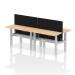 Air Back-to-Back 1200 x 600mm Height Adjustable 4 Person Office Bench Desk Maple Top with Cable Ports Silver Frame with Black Straight Screen HA01581