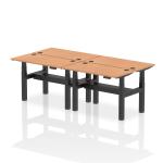 Air Back-to-Back 1200 x 600mm Height Adjustable 4 Person Bench Desk Oak Top with Cable Ports Black Frame HA01584