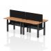 Air Back-to-Back 1200 x 600mm Height Adjustable 4 Person Office Bench Desk Oak Top with Cable Ports Black Frame with Black Straight Screen HA01585