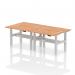 Air Back-to-Back 1200 x 600mm Height Adjustable 4 Person Office Bench Desk Oak Top with Cable Ports Silver Frame HA01586